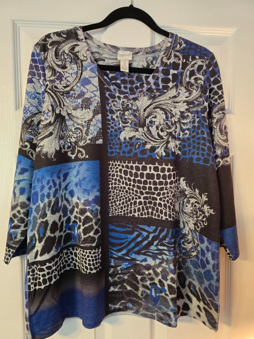 Chico's Black & Blue Animal Print Sweater - NWOT